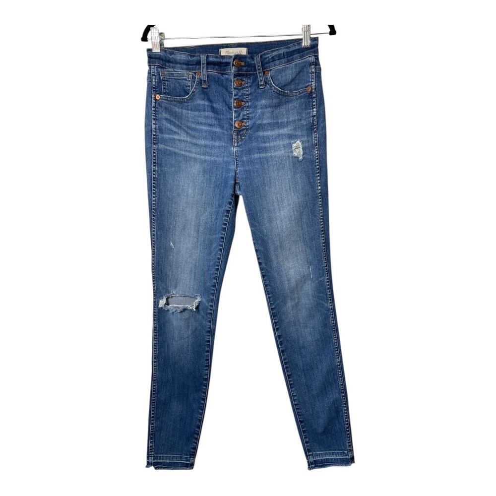 Madewell 10" High-Rise Skinny Jeans Size 28 Button Fly Ripped Knee Fray Hem Raw